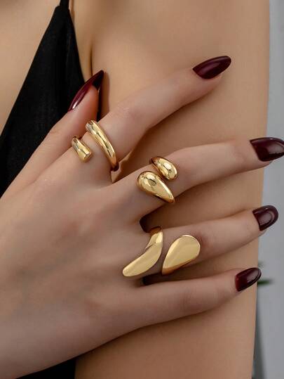 (Conjunto de 3) Anéis femininos não desbotáveis, Conjunto de Anéis Personalizados Estilosos e com Resistência a Desgaste thumbnail