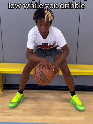 How to practice staying low with a wide stance while dribbling the basketball. 1. Use a bench or some sort of chair 2. P