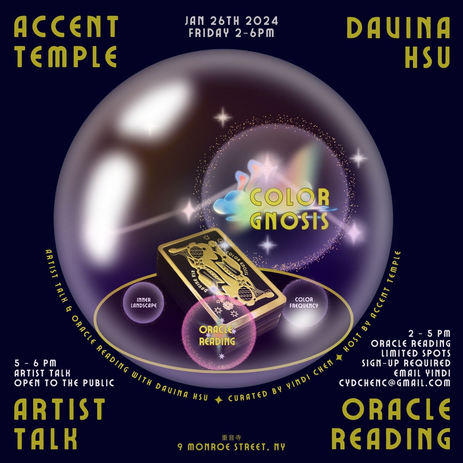 RSVP LINK: Color Gnosis Energy Oracle Reading and Artist Talk with Davina Hsu at Accent Temple thumbnail