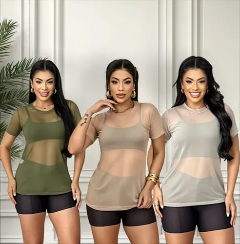 Kit 3 Blusas Tule Treino Camisão Academia Fitness thumbnail