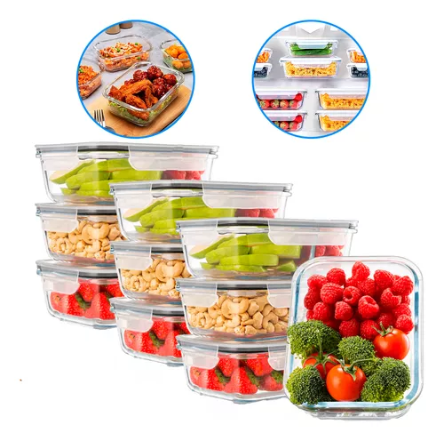 Conjunto 10 Potes 640ml Vidro Hermético 4 Travas Marmita thumbnail