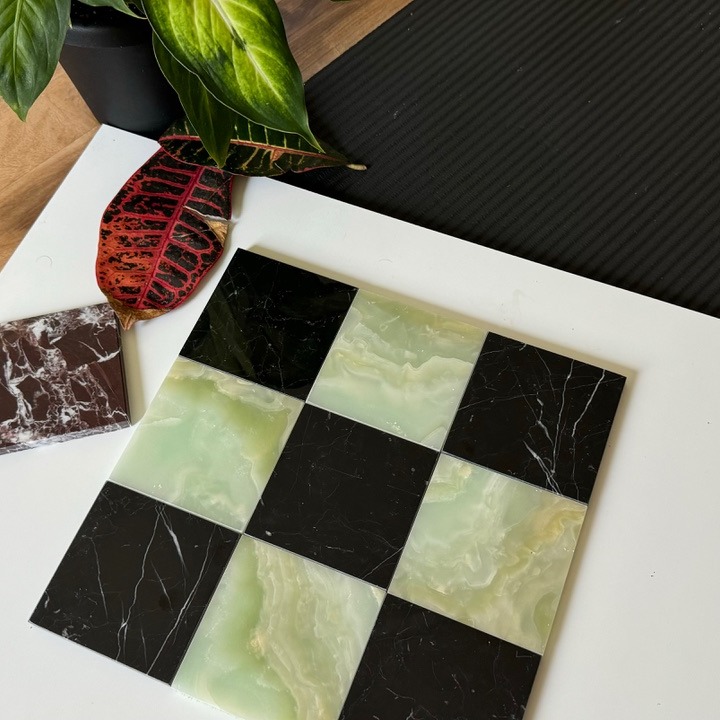 Green Onyx / Nero Marquina Checkerboard Tiles Polished thumbnail