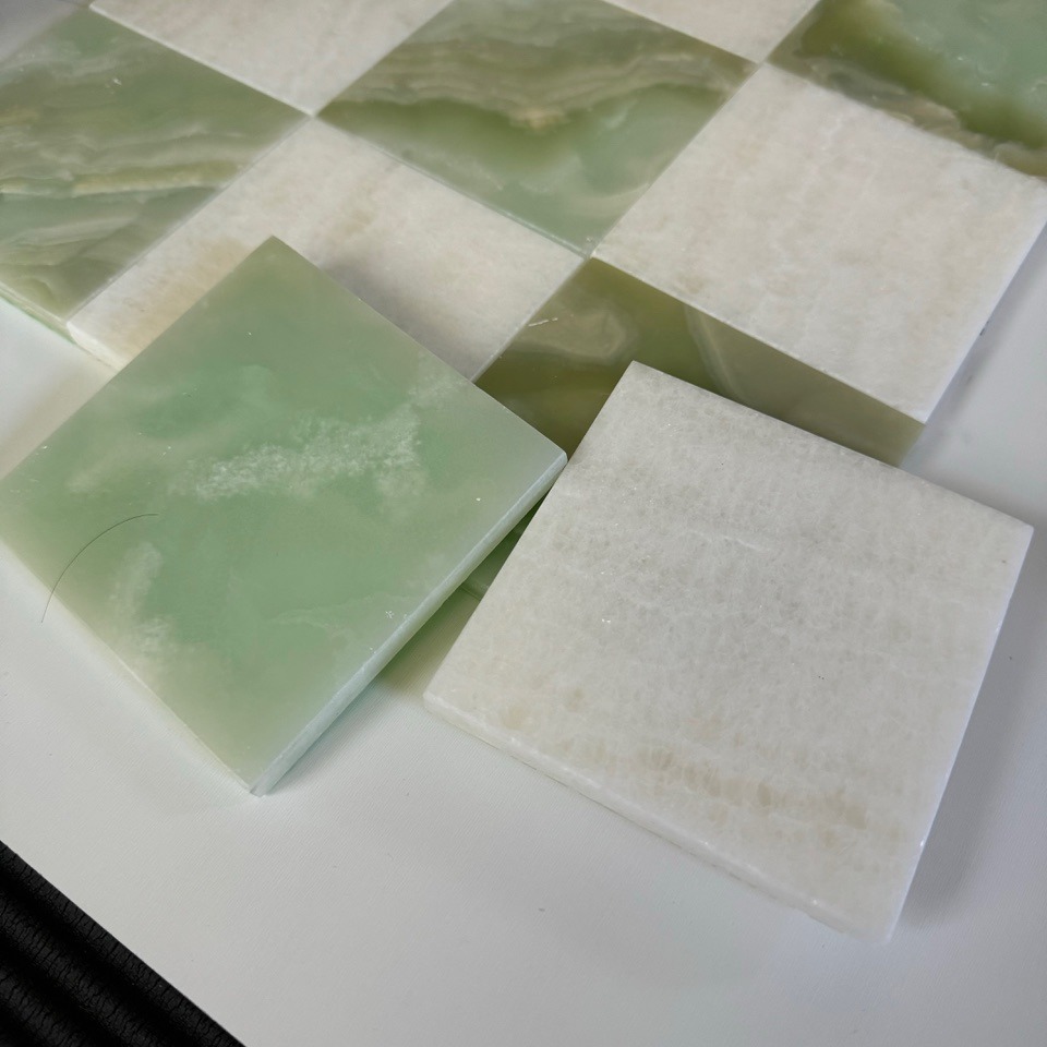 Vanilla Onyx / Green Onyx Checkerboard Tiles Polished thumbnail