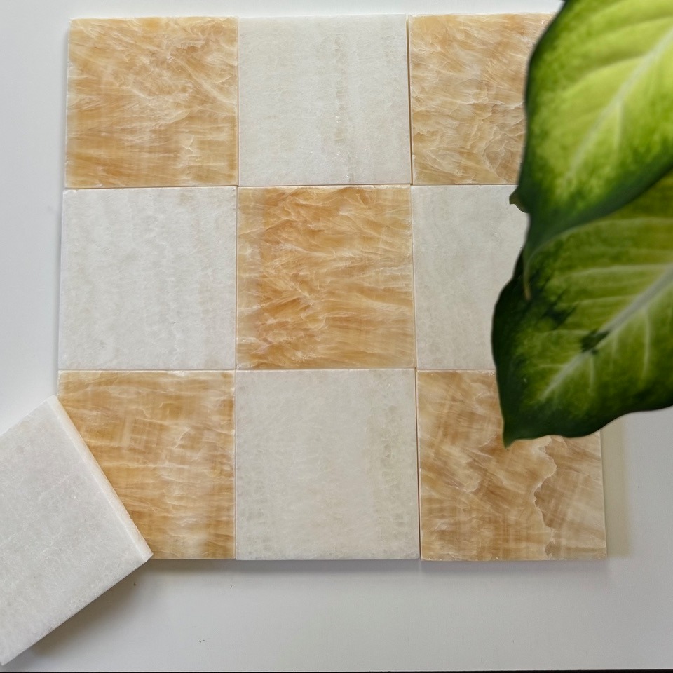 Honey Onyx / Bianco Dolomite Checkerboard Tiles Polished thumbnail
