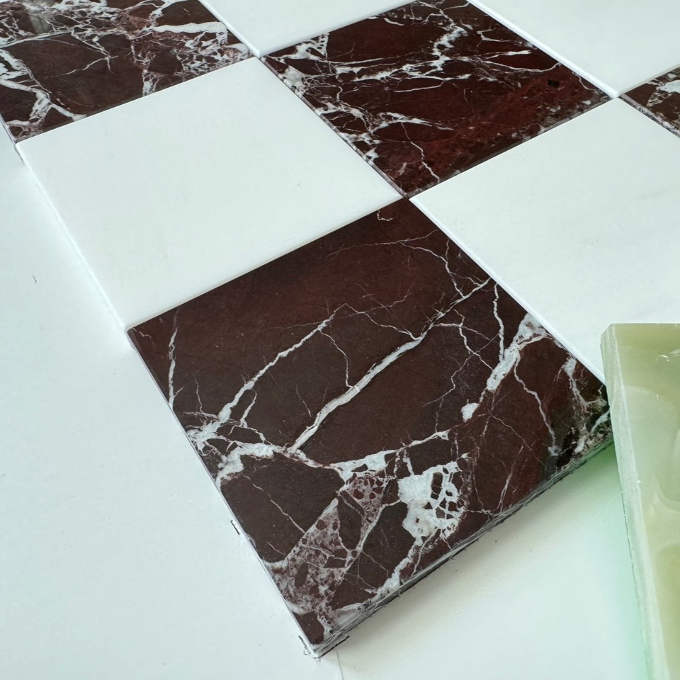 Rosso Levanto / Bianco Dolomite Checkerboard Tiles Polished or Honed thumbnail