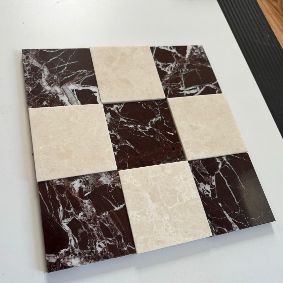 Rosso Levanto / White Pearl Checkerboard Tiles Polished or Honed thumbnail