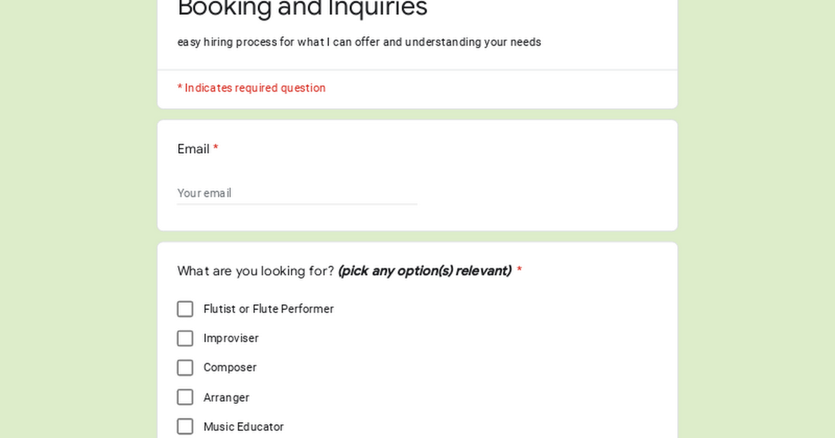Booking and Inquiries form  thumbnail