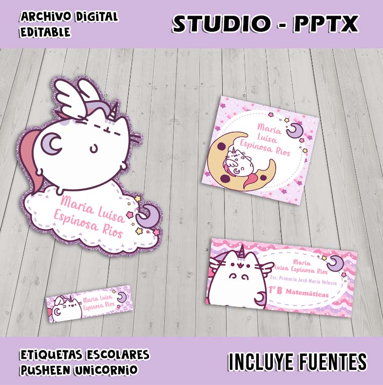 Etiquetas Escolares de Pusheen Unicornio thumbnail