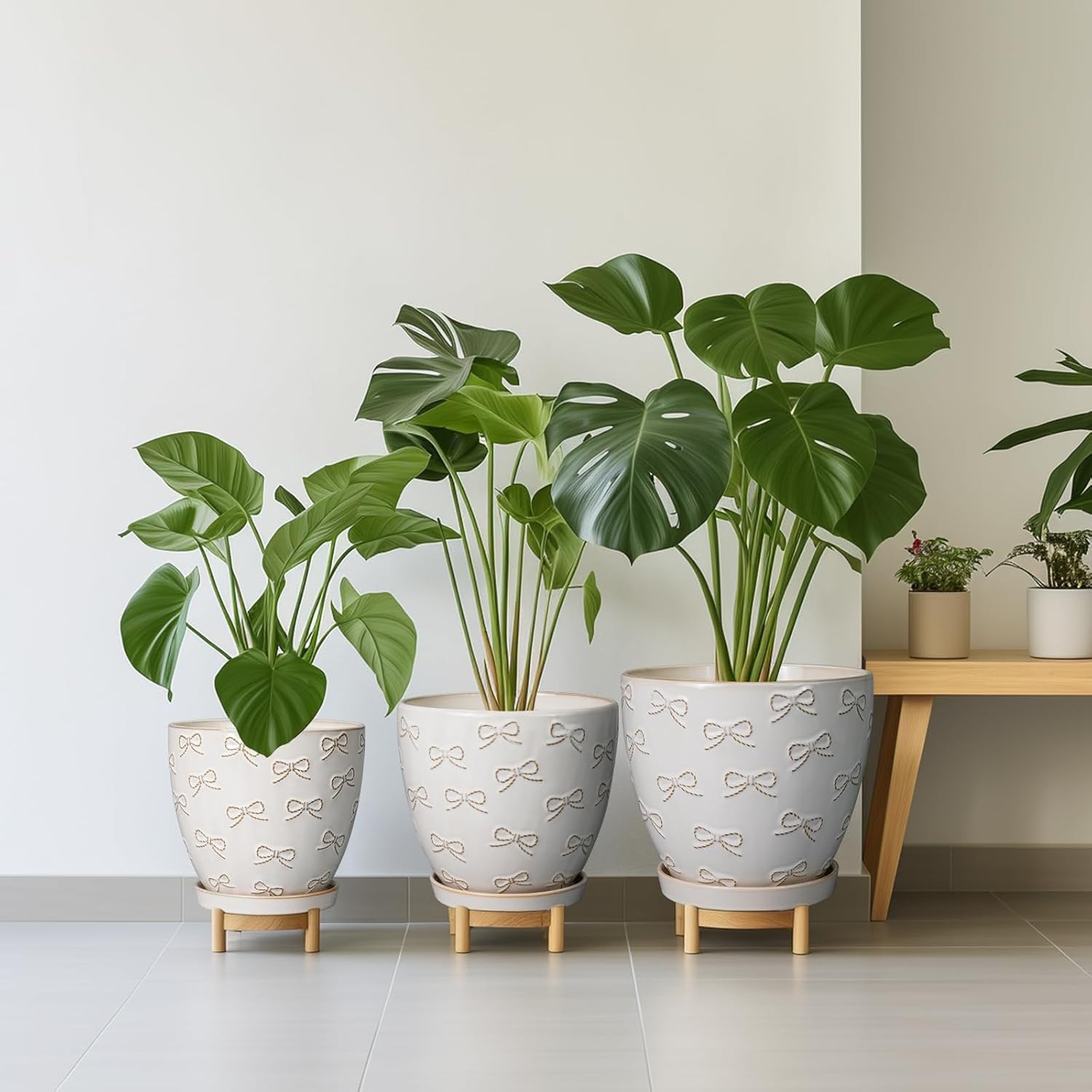  Ceramic Plant Pot with Drainage Hole and Saucer Round Planter  thumbnail