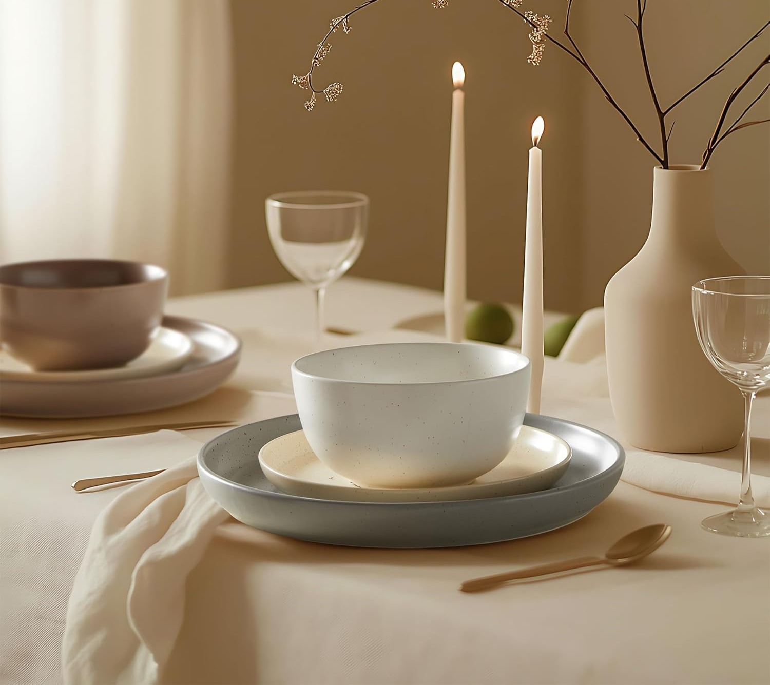 Porcelain Dinnerware Set for 4, Multi-Color thumbnail