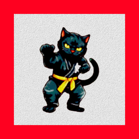Mystery hermit Kungfu black Cat anime mini painting gallery art print. Kungfu Rave!  - Woostardom's Ko-fi Shop thumbnail