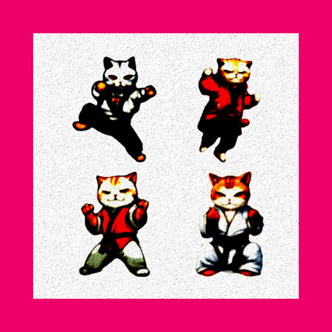 Fanstatic Four Kungfu Cat anime painting mini gallery quality fine art print. Cute Rave!  - Woostardom's Ko-fi Shop thumbnail