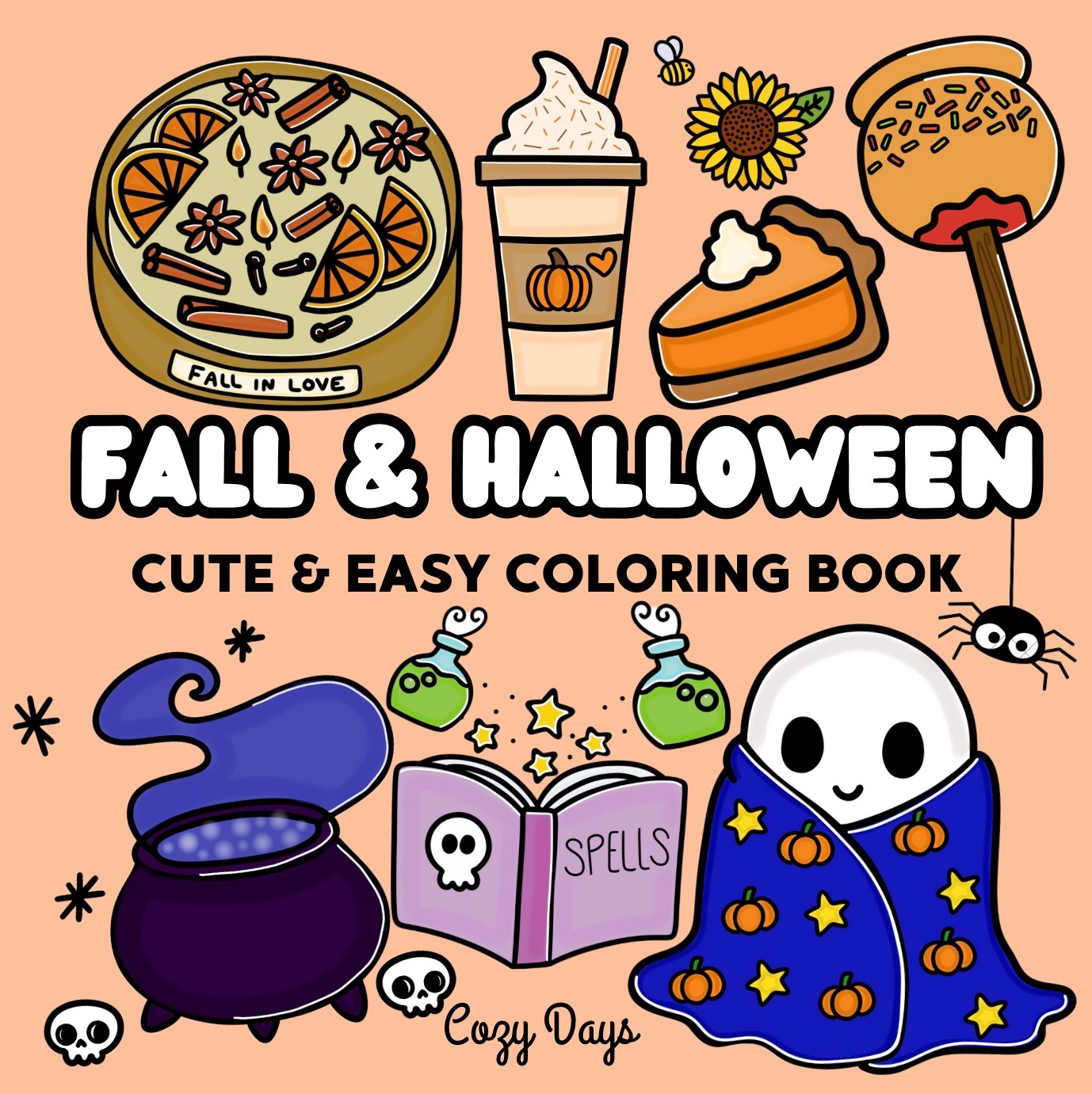 Fall & Halloween Cute & Easy Coloring Book by Cozy Days thumbnail