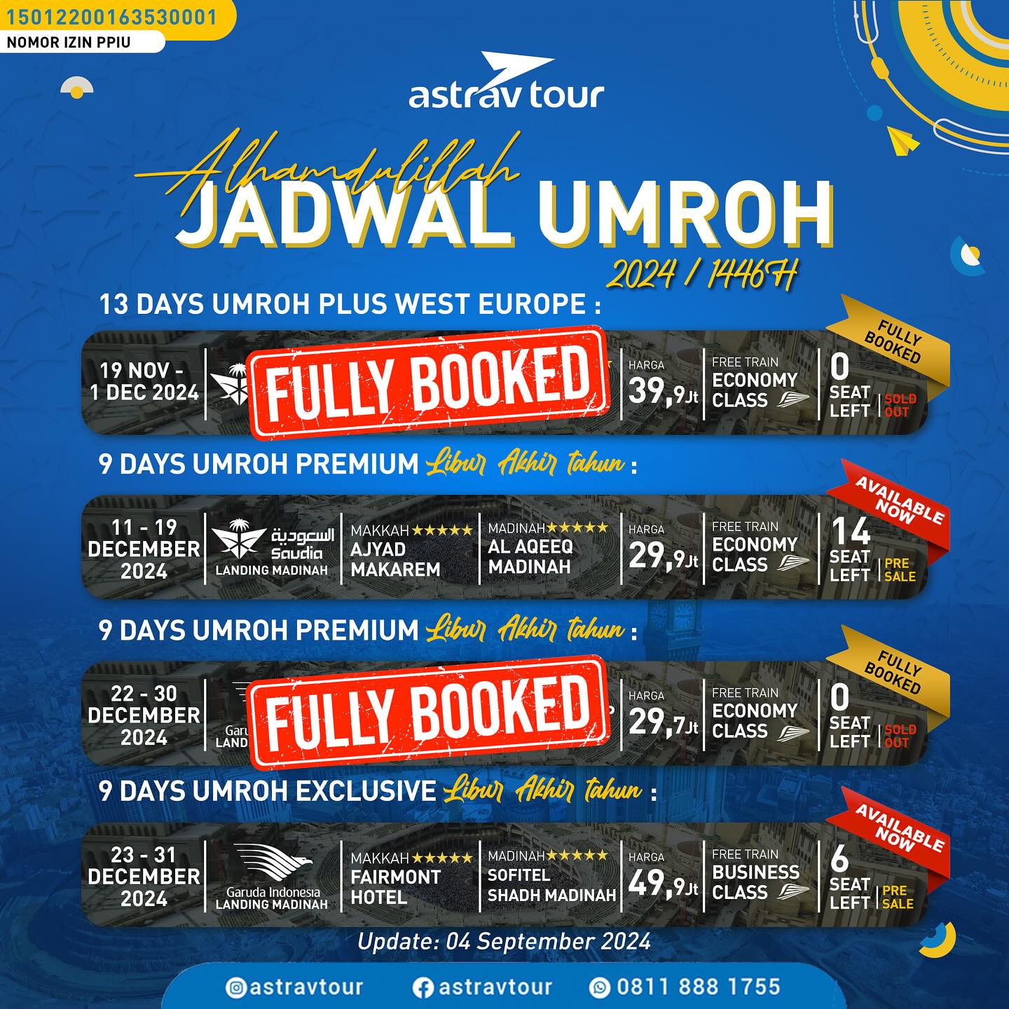 ✨ UMRAH EXCLUSIVE BUSINESS CLASS - HANYA SISA 6 SEAT!! ✨

Rasakan pengalaman umrah yang tak terlupakan dengan kenyamanan