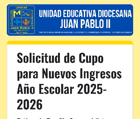 Solicitud de Cupo para Nuevos Ingresos Año Escolar 2025-2026 thumbnail