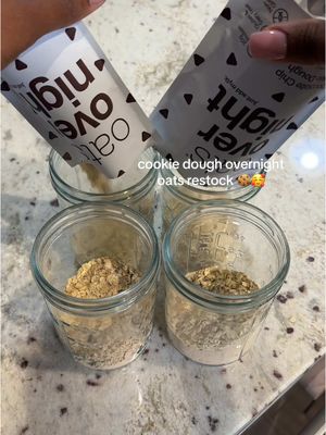 Easy cookie dough overnight oats recipe restock 🥰🍪 @Oats Overnight #oatsovernightpartner #fyp #viral #overnightoats #bre