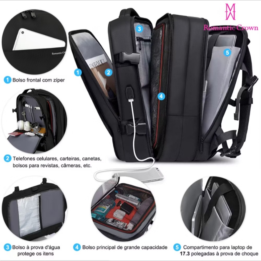 Mochila de Viagem Masculina e Feminina Impermeável Reforçada Executiva para Notebook por R$129,98 - R$149,98. thumbnail