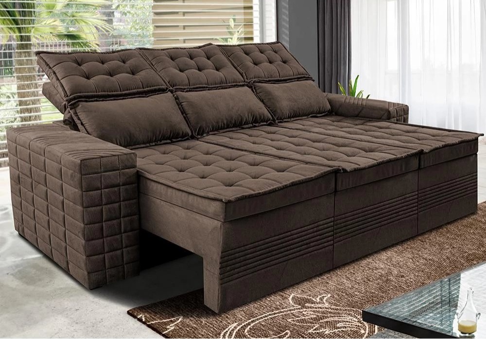 Sofá 3 Lugares Retrátil e Reclinável Cama inBox Senses 2,00m Velusoft Café thumbnail