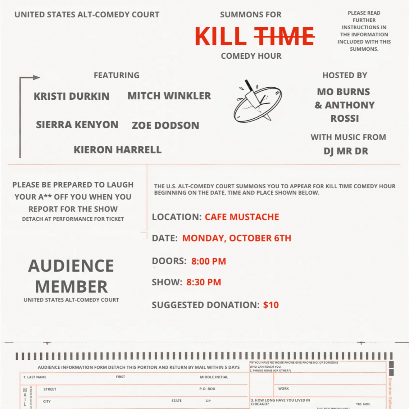 RSVP - 10/6: Kill Time Comedy Hour #004 @ Cafe Mustche thumbnail