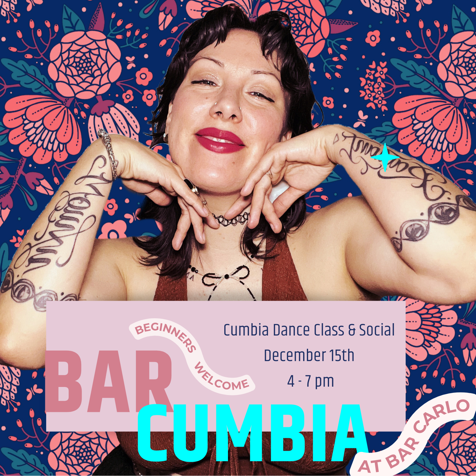 Learn Cumbia in a friendly setting with one of the cutest teachers & there's no partner required. Light snacks included in ticket price :) thumbnail