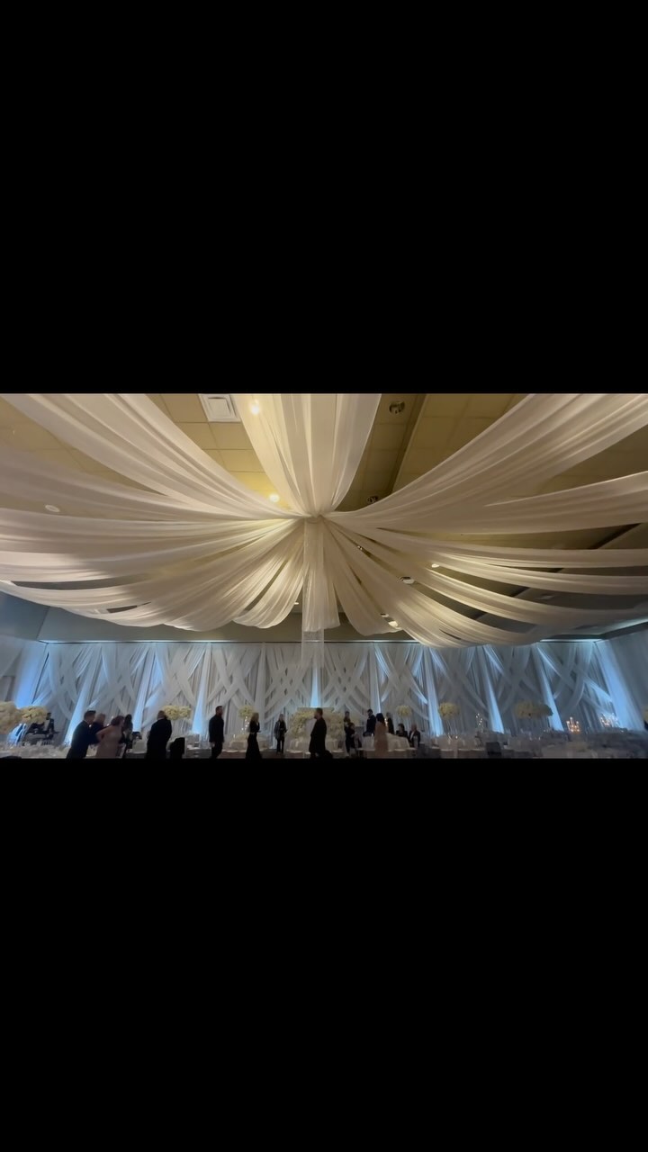 Absolutely stunning wedding at St. Nicholas Community Center. We Provided the Full Room Draping with Design, Draped Lobb