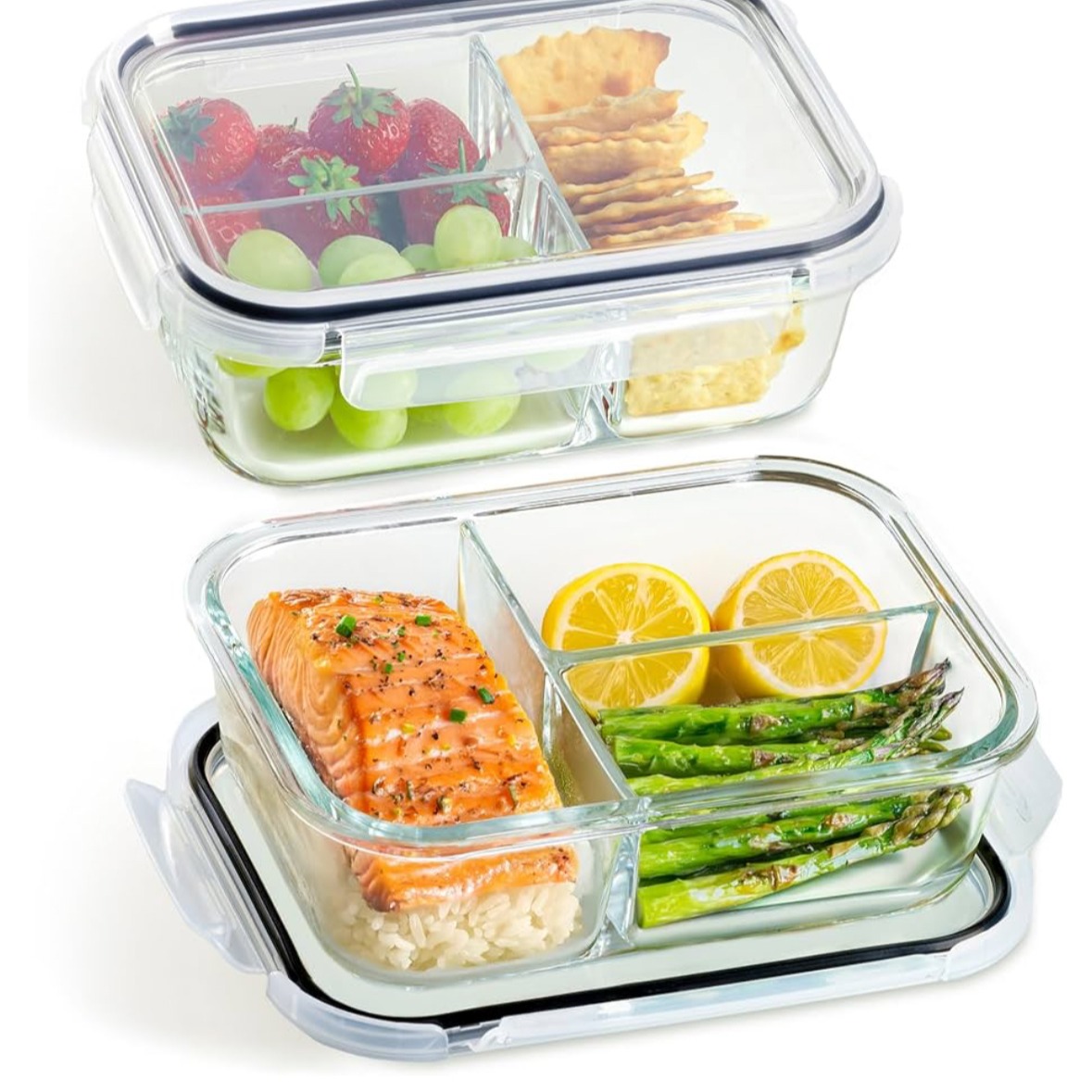 Praknu Meal Prep Cristal con 3 Compartimentos - 2 Tuppers Cristal Hermeticos de 1L - Fiambrera Compartimentos - Para Congelar, Microondas, Horno : Amazon.es: Hogar y cocina thumbnail