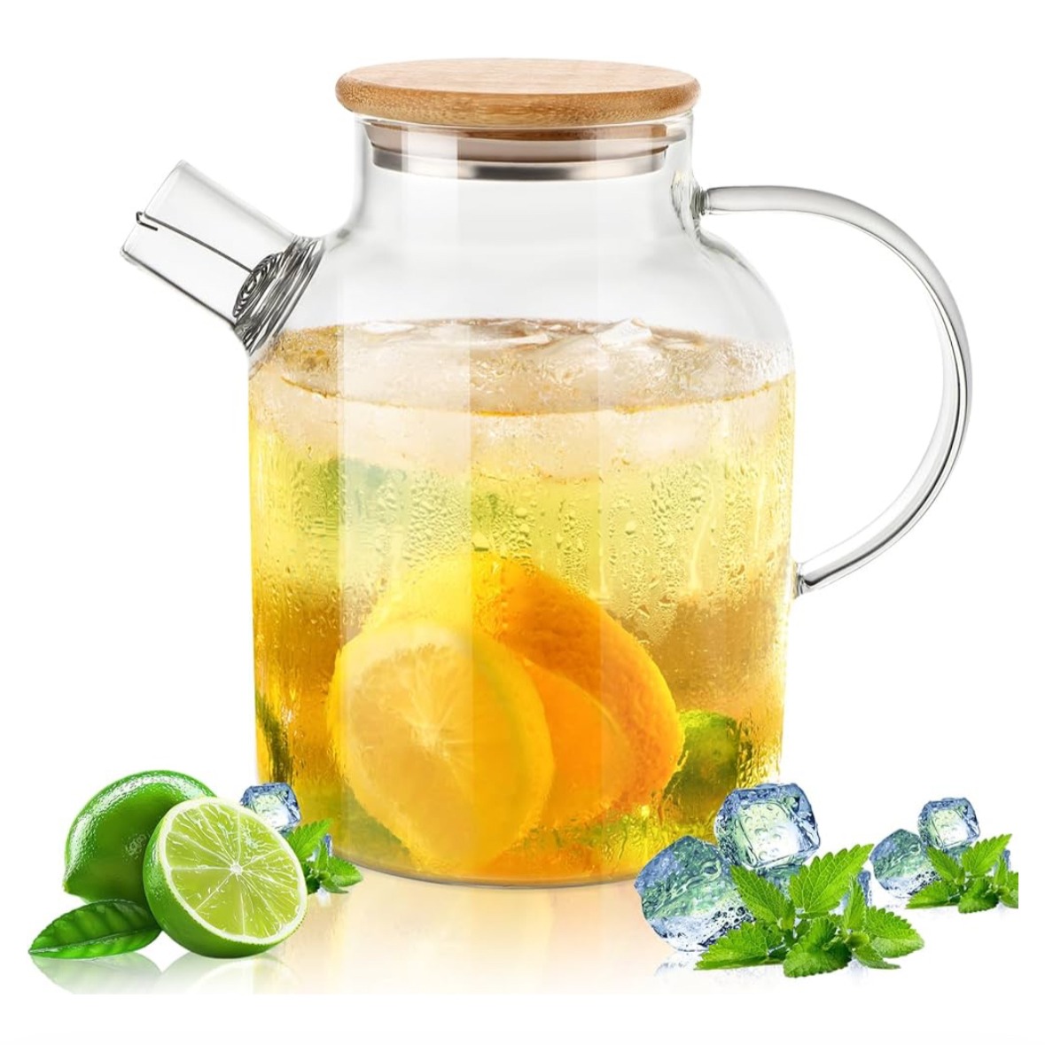 Jarra de cristal con tapa de 1,8 l, tapa de madera, jarra de cristal con tapa, jarra de cristal resistente al frío y resistente al calor, apta para té perfumado y bebidas de frutas : Amazon.es: Hogar y cocina thumbnail