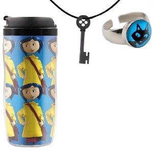 Copo, Colar, Anel e Adesivos de Coraline  thumbnail