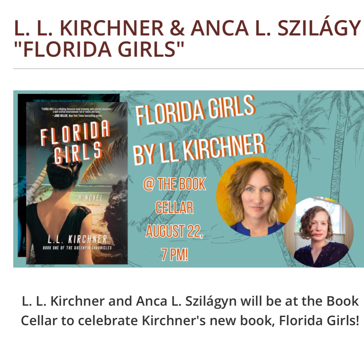 AT CHICAGO’S BOOK CELLAR—L L. Kirchner & Anca L. Szilágy "Florida Girls" | The Book Cellar thumbnail