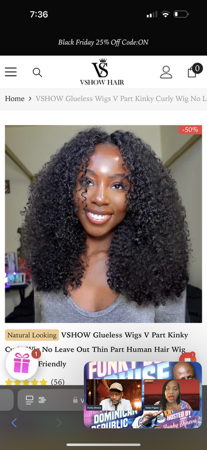 VSHOW Glueless Wigs V Part Kinky Curly Wig No Leave Out Thin Part Human Hair Wig Beginner Friendly thumbnail