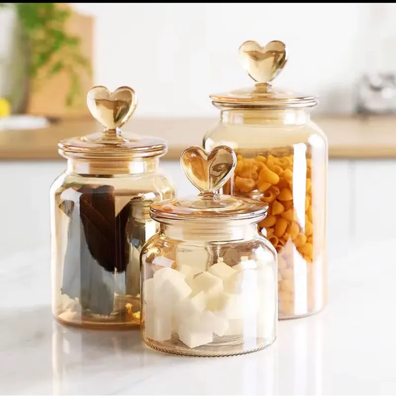 Pote Vidro Âmbar Hermético Decor Afeto Coração thumbnail