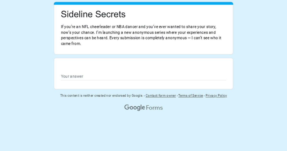Sideline Secrets anonymous NFL/NBA dancer submission thumbnail
