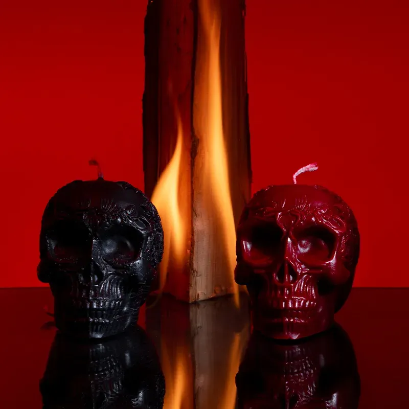 Black Skull Candle Halloween Decor thumbnail