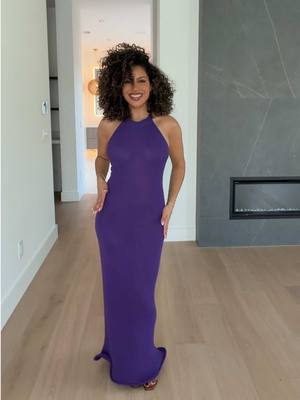 Purple just might be my new favorite holiday color 😍💜 dress 🔗 on LTK! #holidayoutfit #holidaydress #purpledress #curlyha