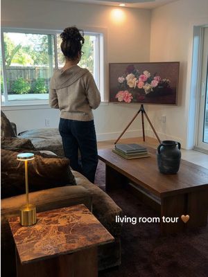 Setting up our living room with some new furniture finds!! 🤎 I was lucky enough to find this gorgeous brown rug on sale 