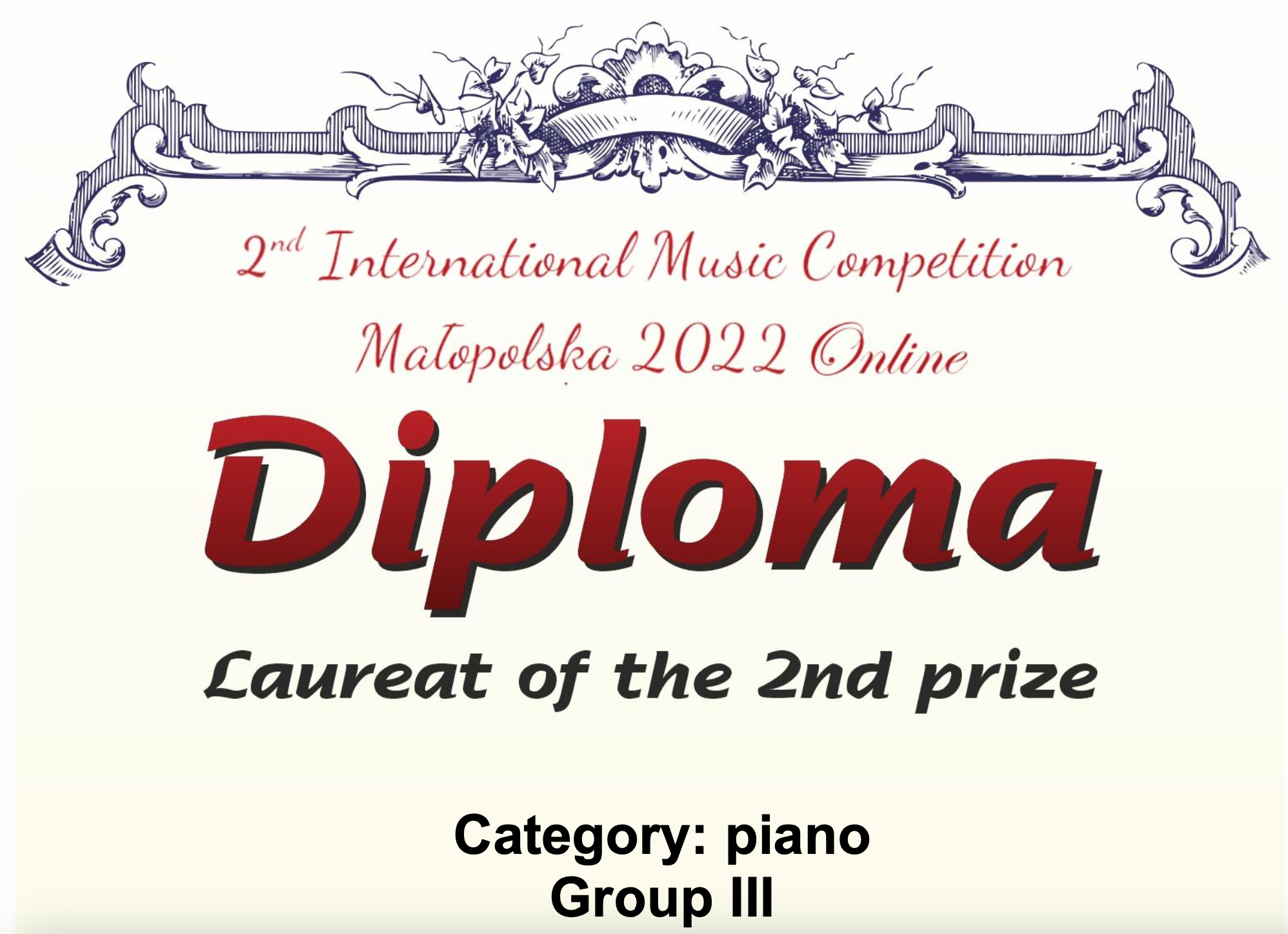 2022 2nd International Music Competition Małopolska 2022 | Haydn Sonata in C Major No. 60 Hob. XVI/50 | Liszt Concert Etude S 144 No. 3 'Un Sospiro' | Dec 2022 | 2nd Prize thumbnail