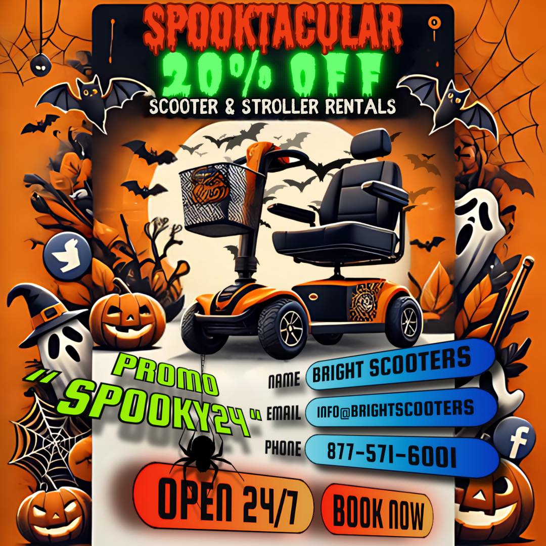 🎃👻 This Halloween, let the fun begin with a fang-tastic ride! Get 20% OFF all scooter rentals with promo code Spooky24. 