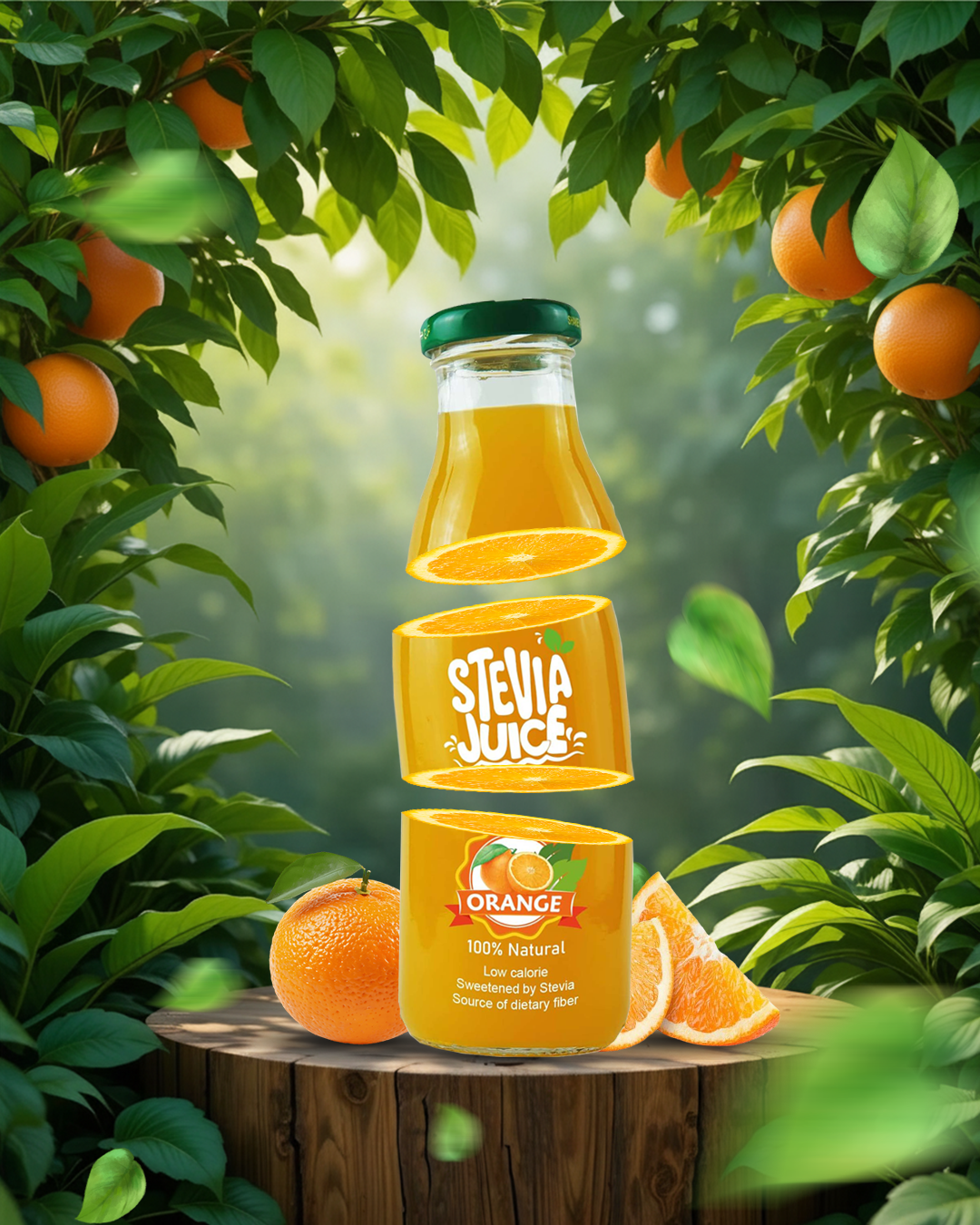 The design of the orange juice and the background are created using Ai thumbnail