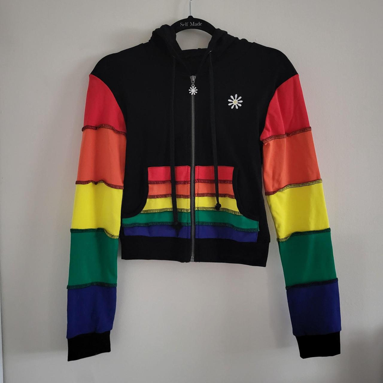 Rainbow striped cropped hoodie | Depop thumbnail