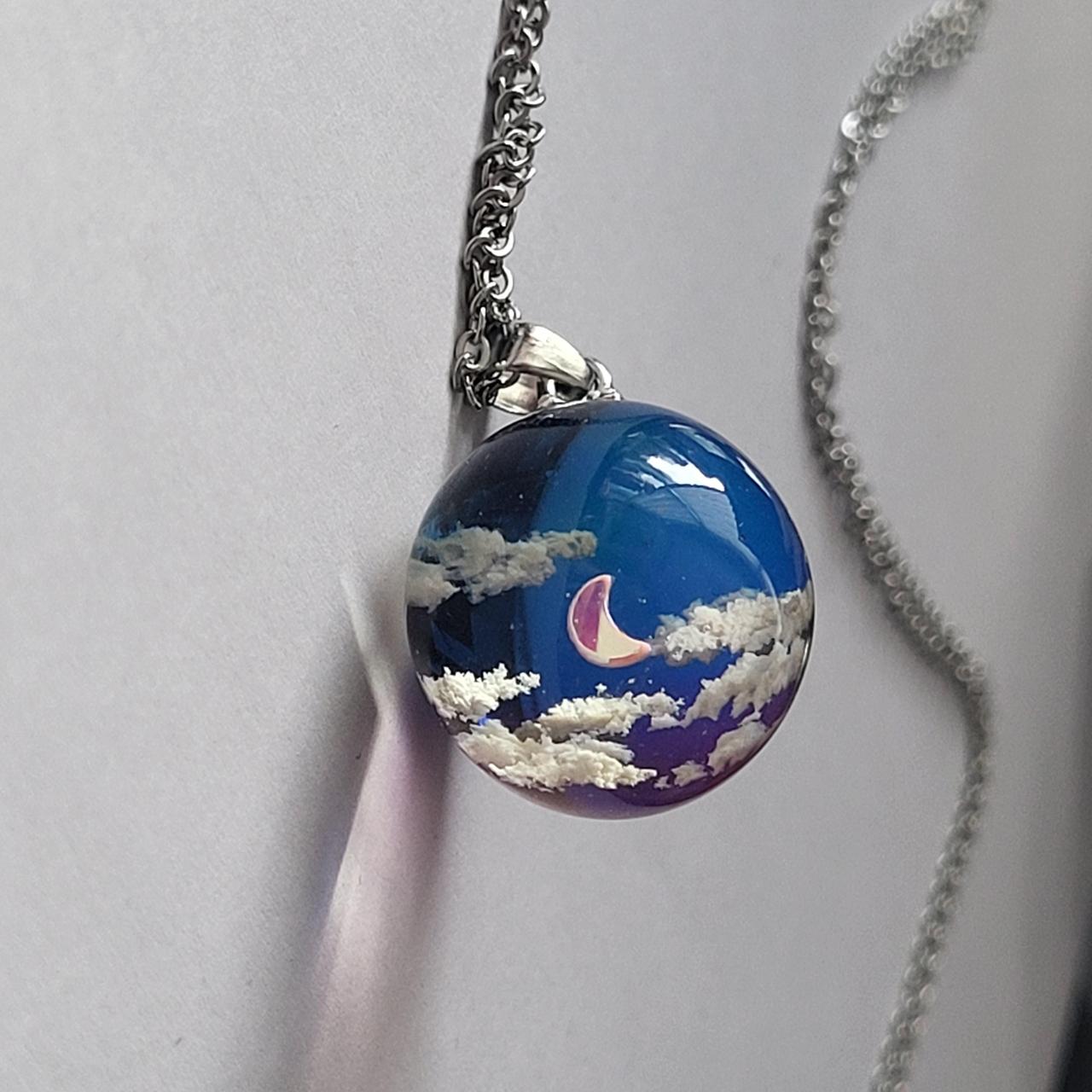 Moon and clouds sunset sky pendant orb necklace | Depop thumbnail