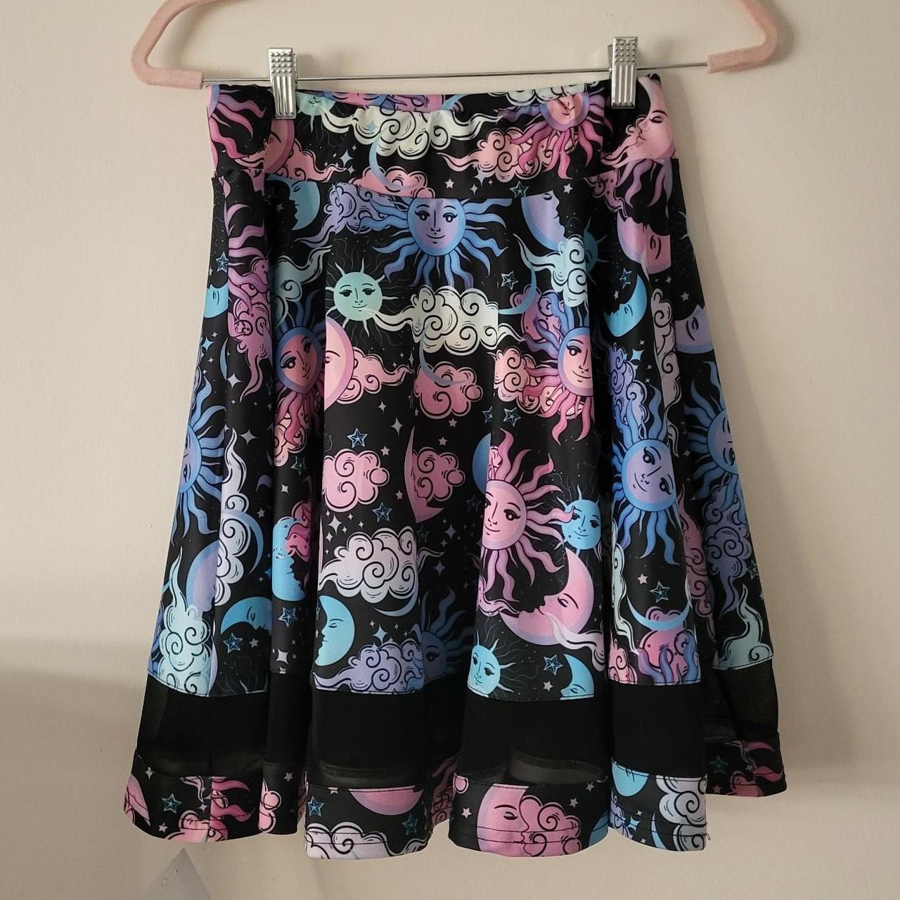 Whimsical black and pink sun and moon print skirt | Depop thumbnail