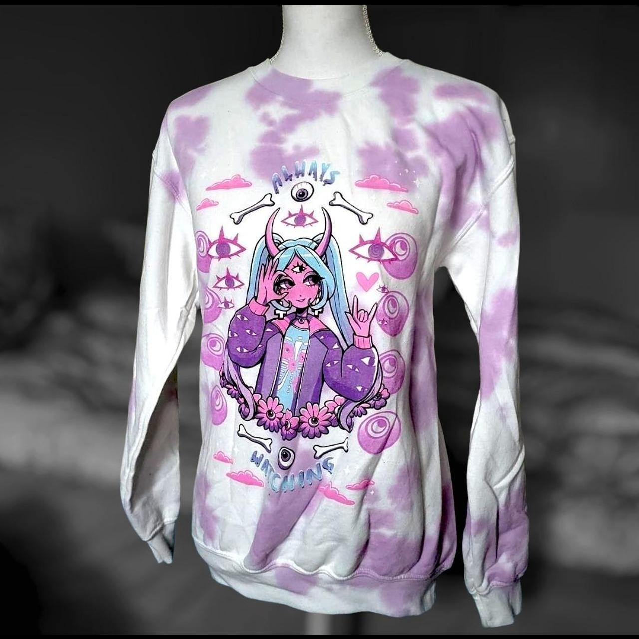 White pink purple tie-dye long sleeve sweatshirt | Depop thumbnail