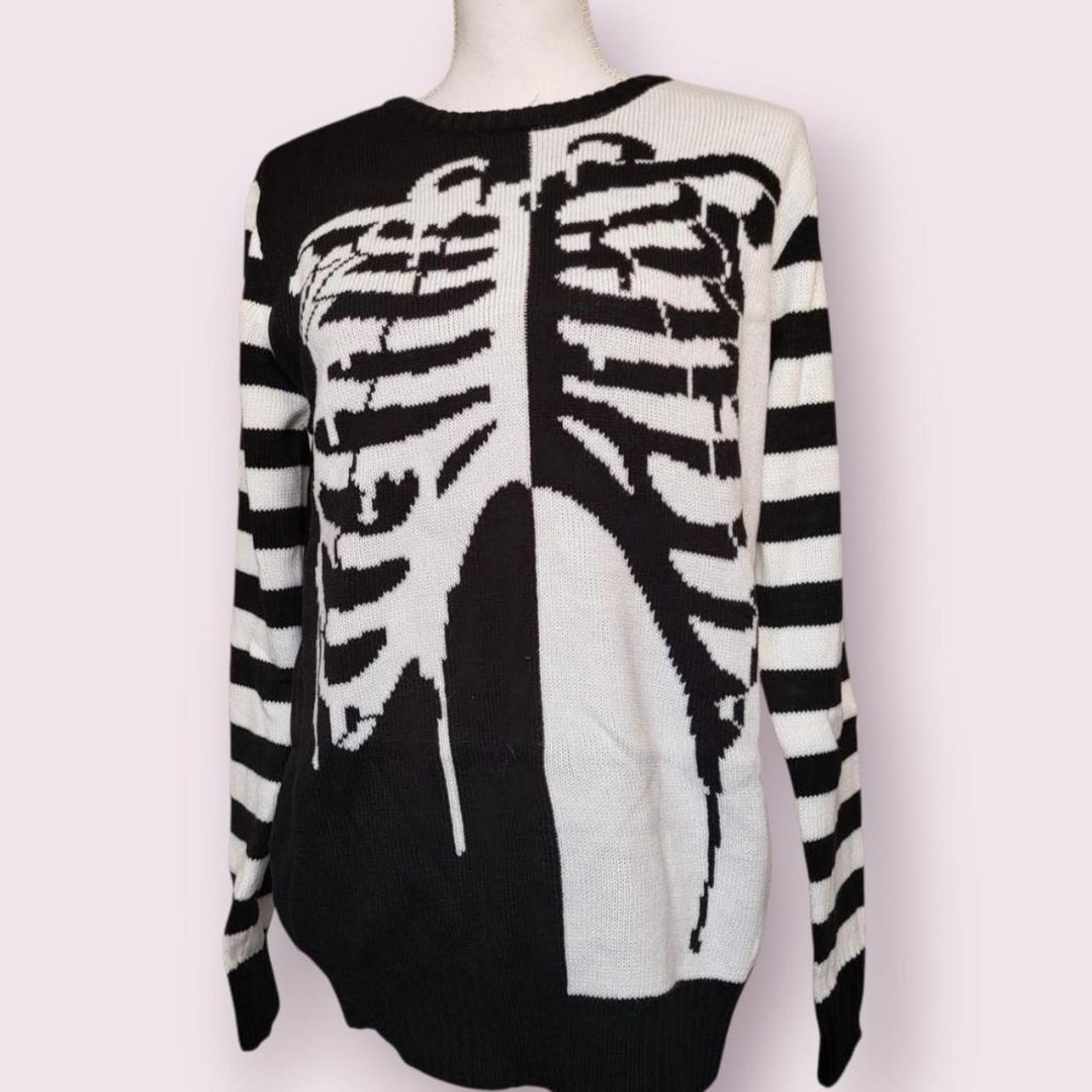Black and white skeleton striped sweater | Depop thumbnail