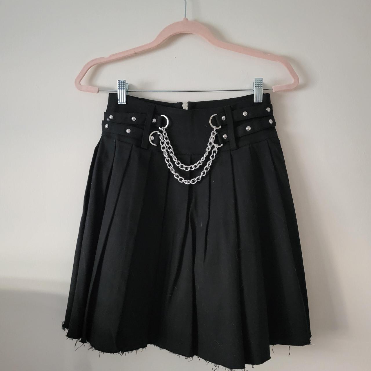 Black studded distressed skirt with silver chains | Depop thumbnail