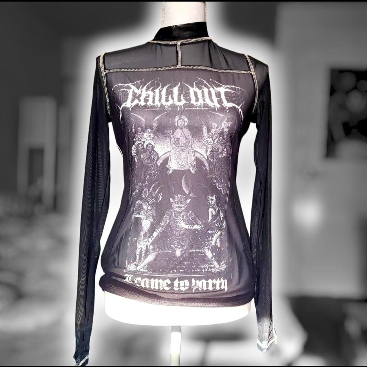 Black and white sheer mesh long sleeve top | Depop thumbnail