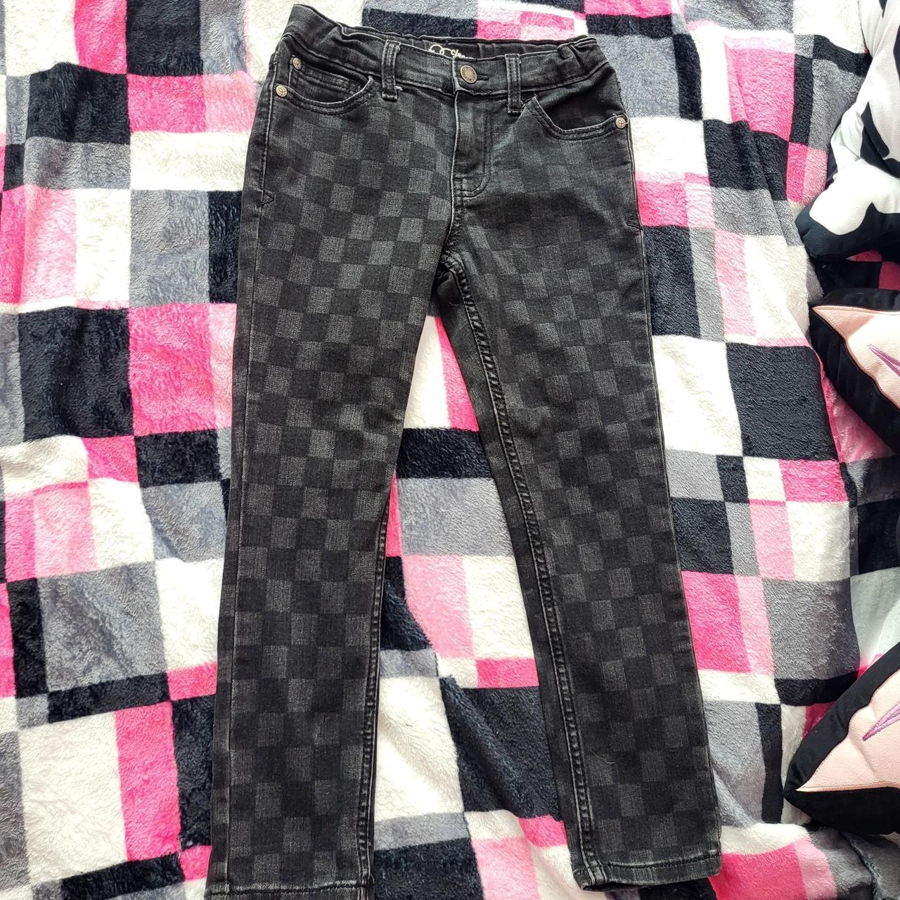 Dark grey gray check checkered skinny jeans | Depop thumbnail