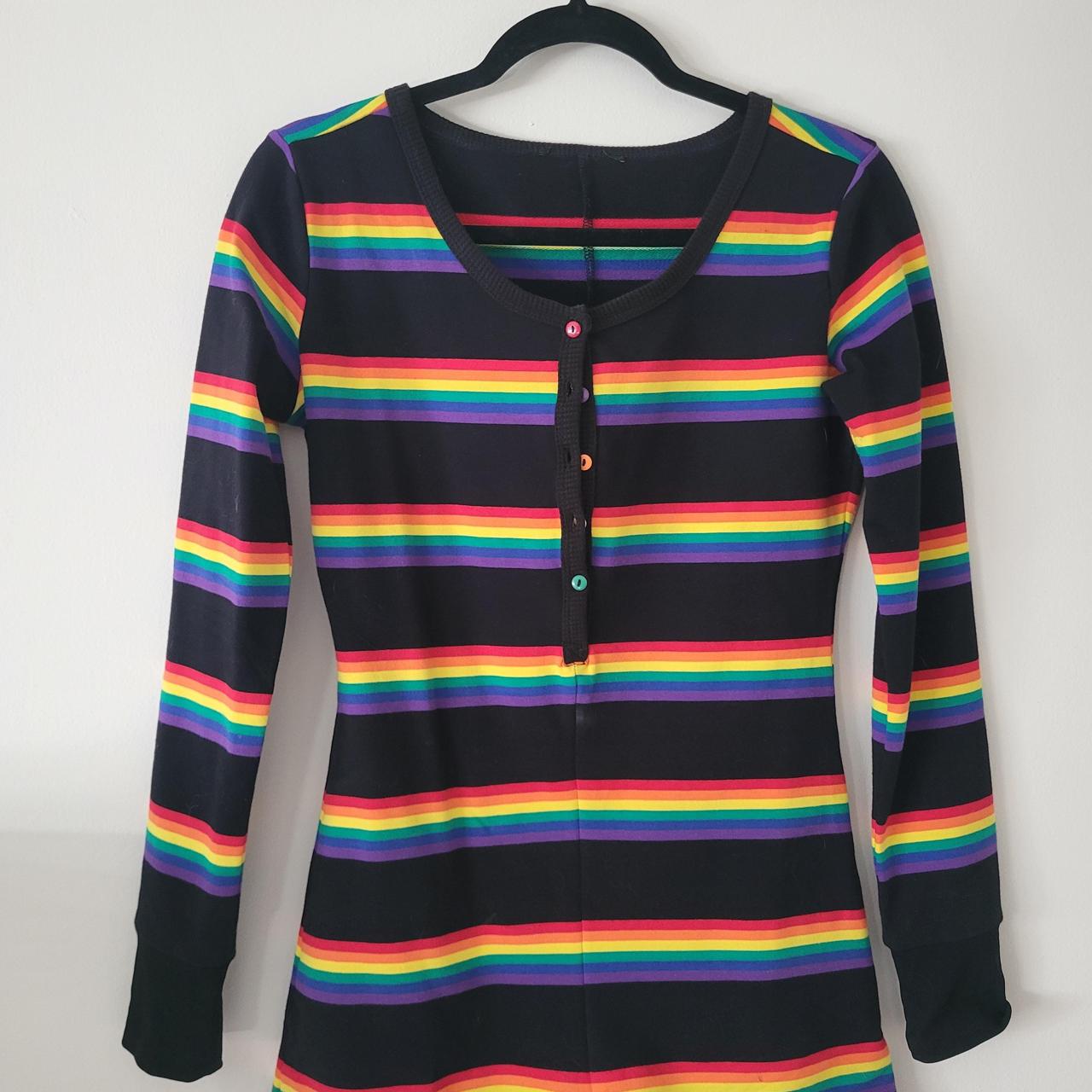 Black Rainbow pride queer striped long sleeve romper | Depop thumbnail
