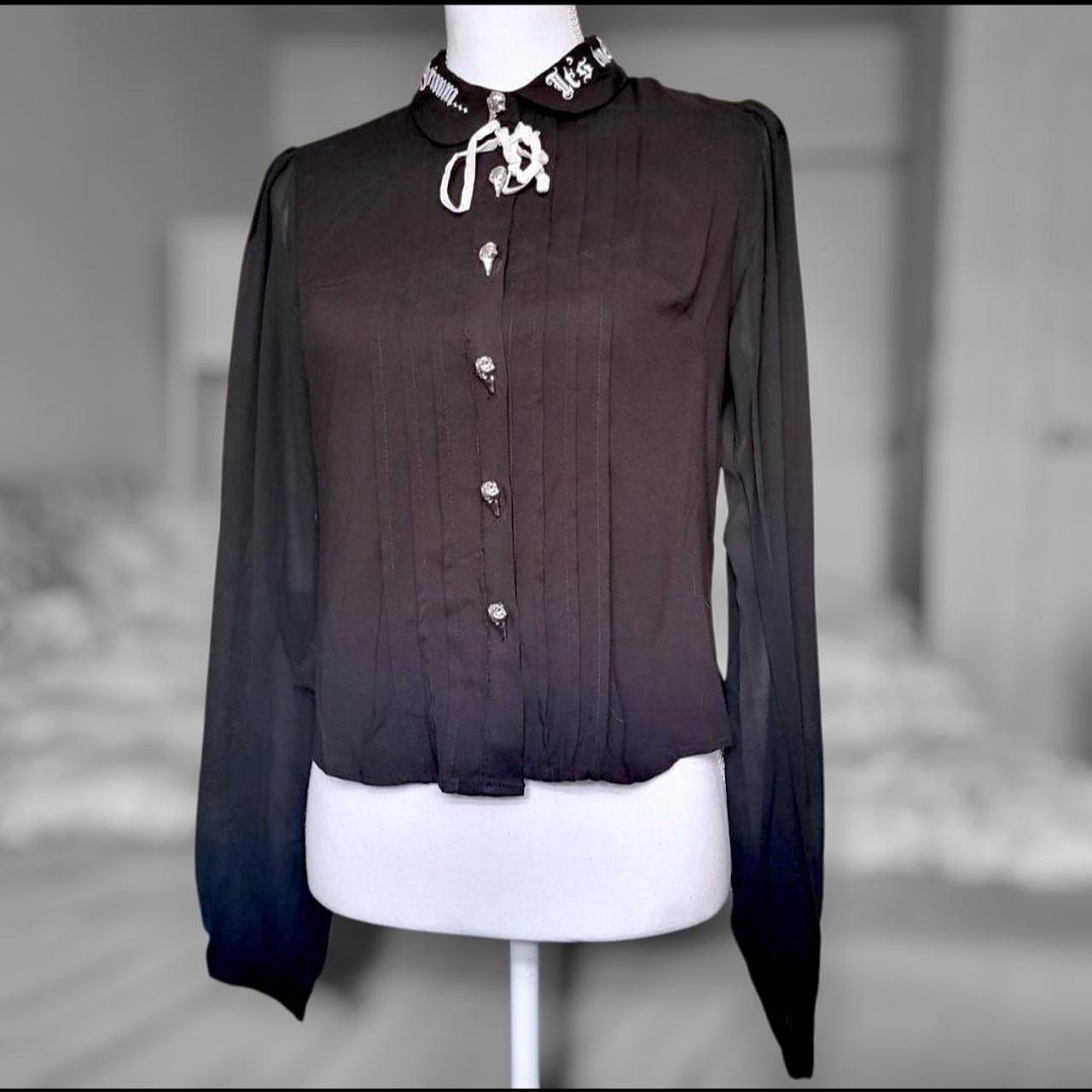 Black & white button up long sleeve blouse | Depop thumbnail