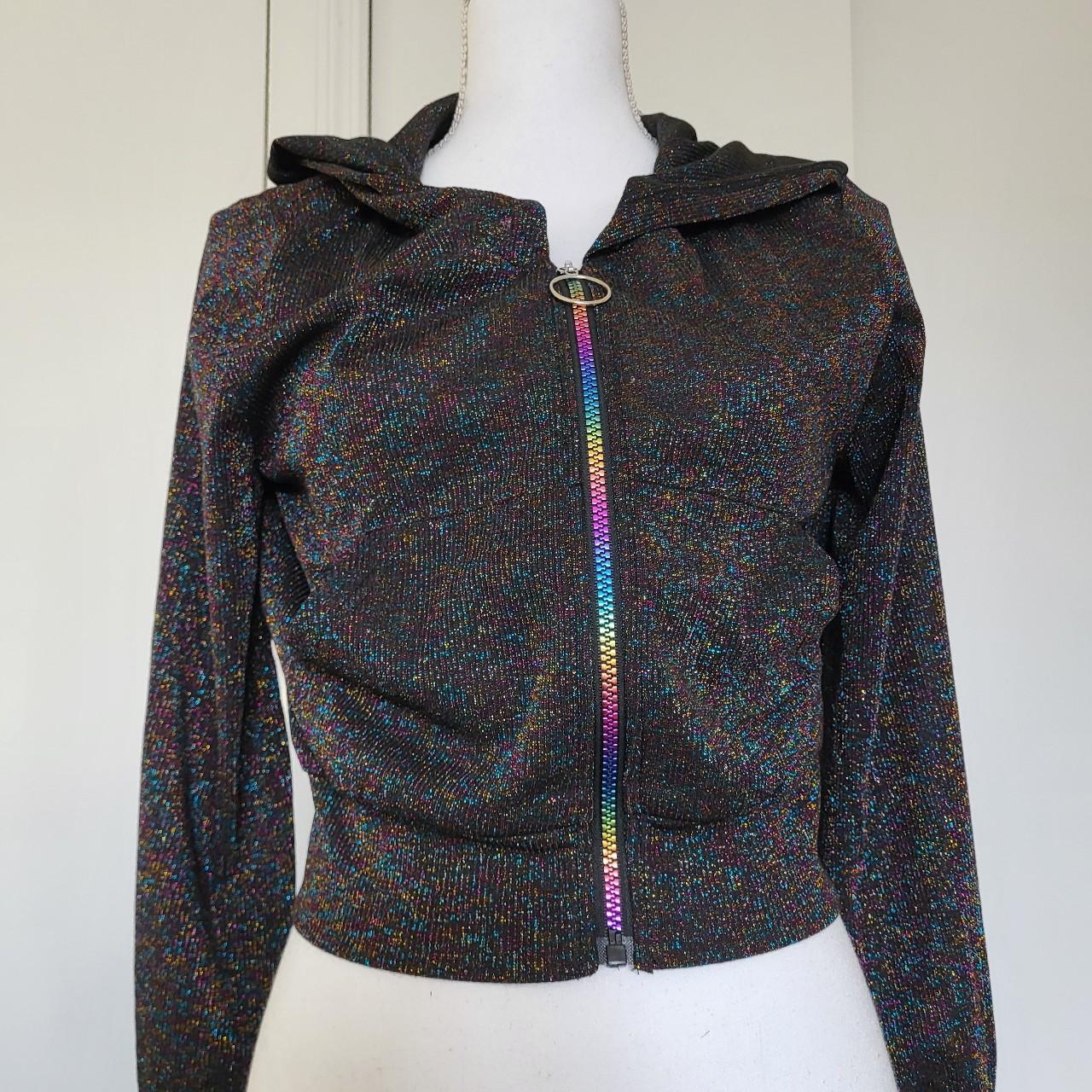 Rainbow Sparkly cropped zip up hoodie | Depop thumbnail