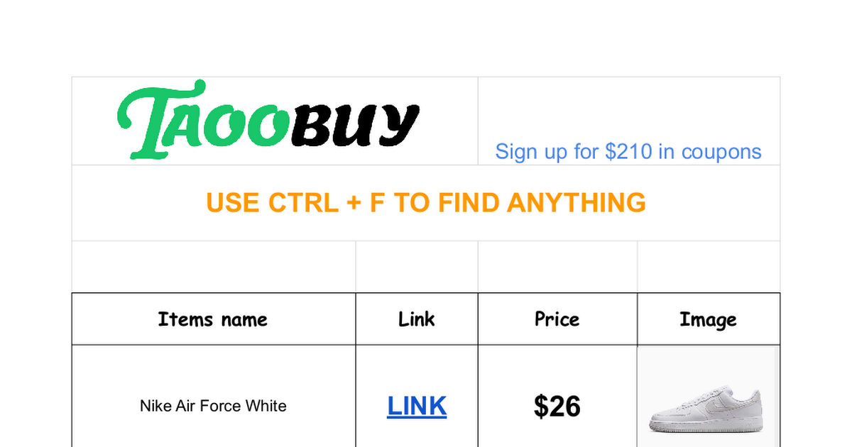 BEST TAOOBUY SPREADSHEET thumbnail